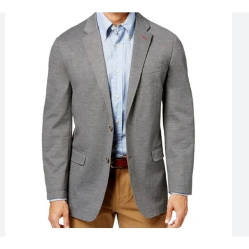 Tommy Hilfiger Mens Modern Fit Knit Sport Coat Blazer Grey 38R